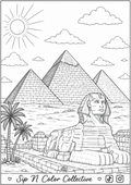 Pyramids of Egypt & Sphinx | Printable Coloring Page
