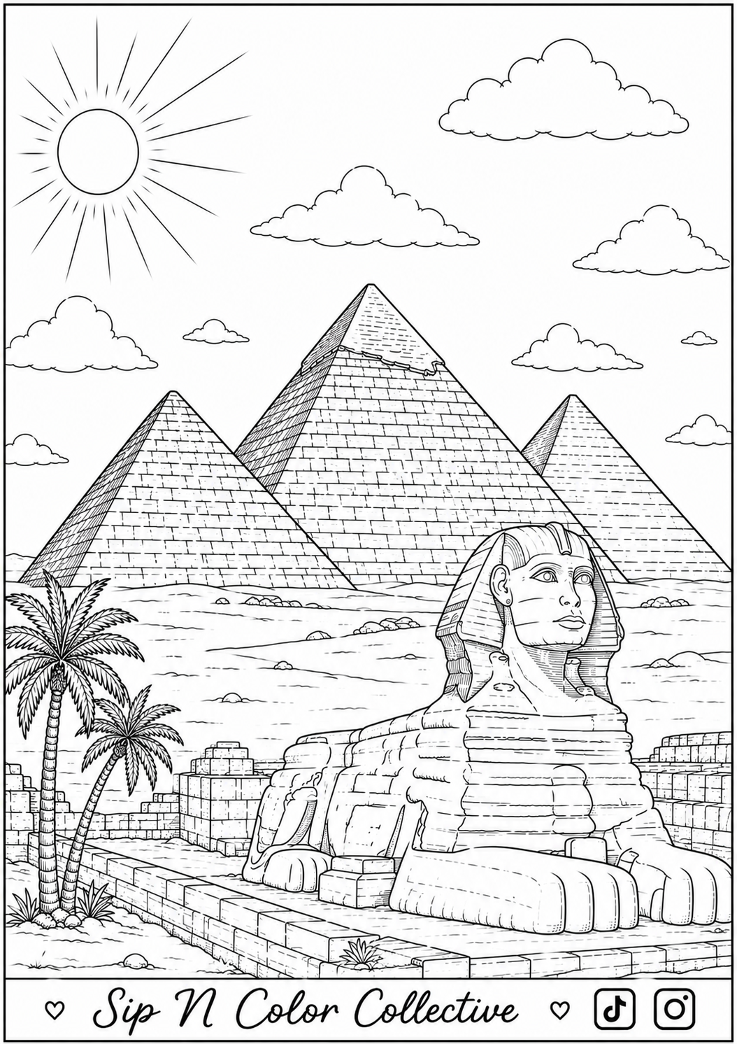 Pyramids of Egypt & Sphinx | Printable Coloring Page