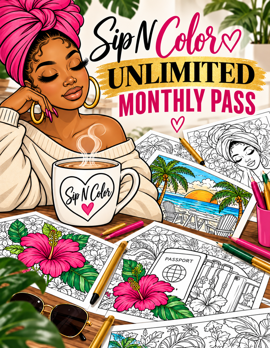 Sip N Color Collective Unlimited Monthly Pass for unlimited adult coloring events and creative experiences