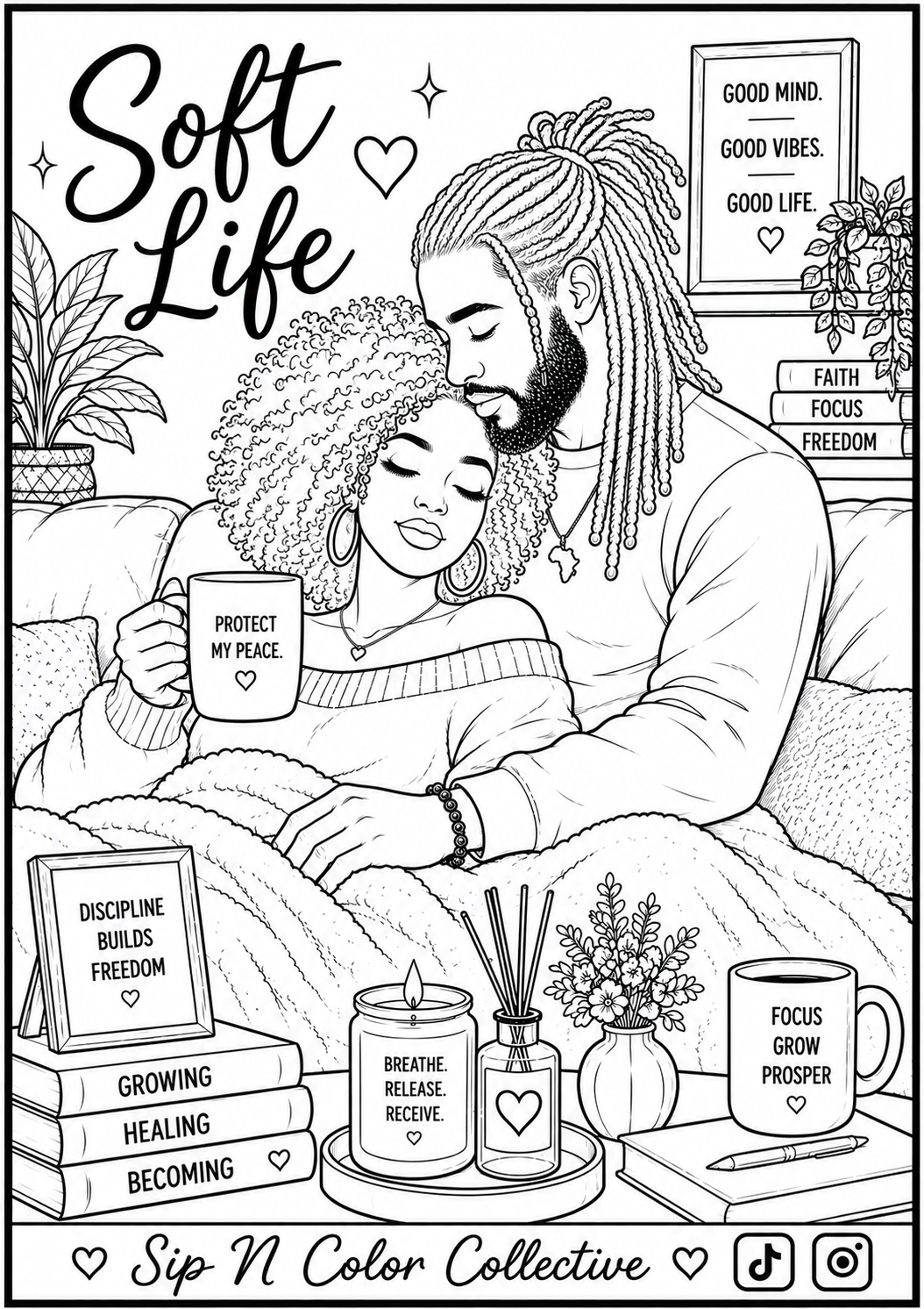 Soft Life: Love, Growth & Connection | Coloring Page